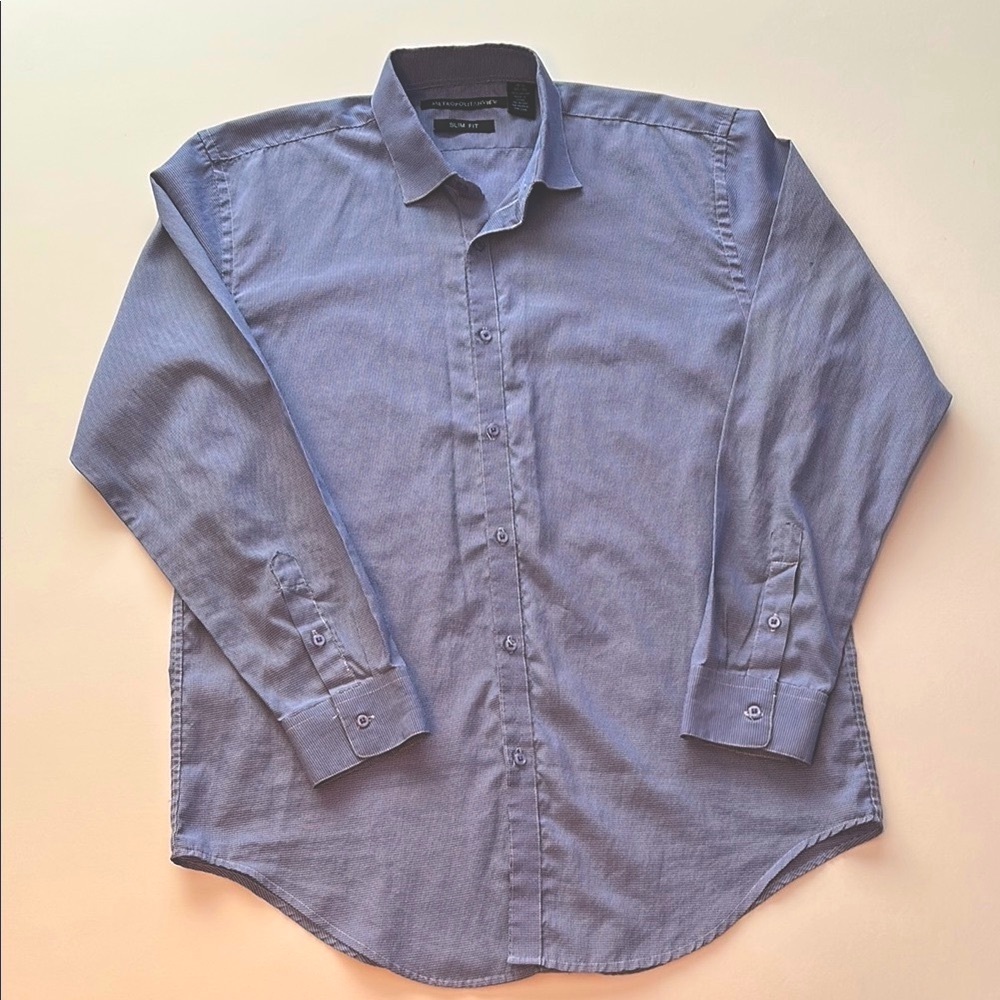 Metropolitan View slim fit blue and white checkered button front shirt